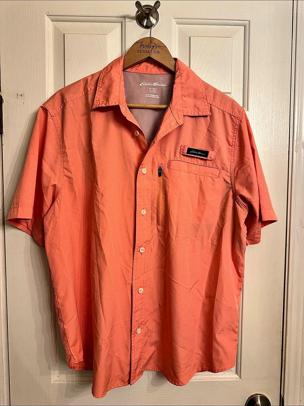 Eddie Bauer Short Sleeve Performance Fishing Shirt Orange Large